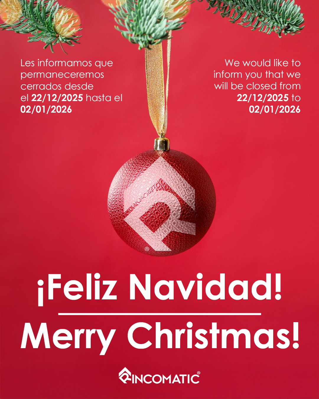 Estas fiestas hacemos una pequeña pausa para recargar energía y volver con más fuerza 💫
Desde Rincomatic queremos desearos una Feliz Navidad y un próspero Año Nuevo, agradeciendo la confianza y los proyectos compartidos durante este año.

Nos tomamos un descanso del 22/12/2025 al 02/01/2026, pero regresamos muy pronto con la misma ilusión y compromiso de siempre.

🎄✨ ¡Felices fiestas! / Merry Christmas! 🎄✨

#FelizNavidad #Rincomatic